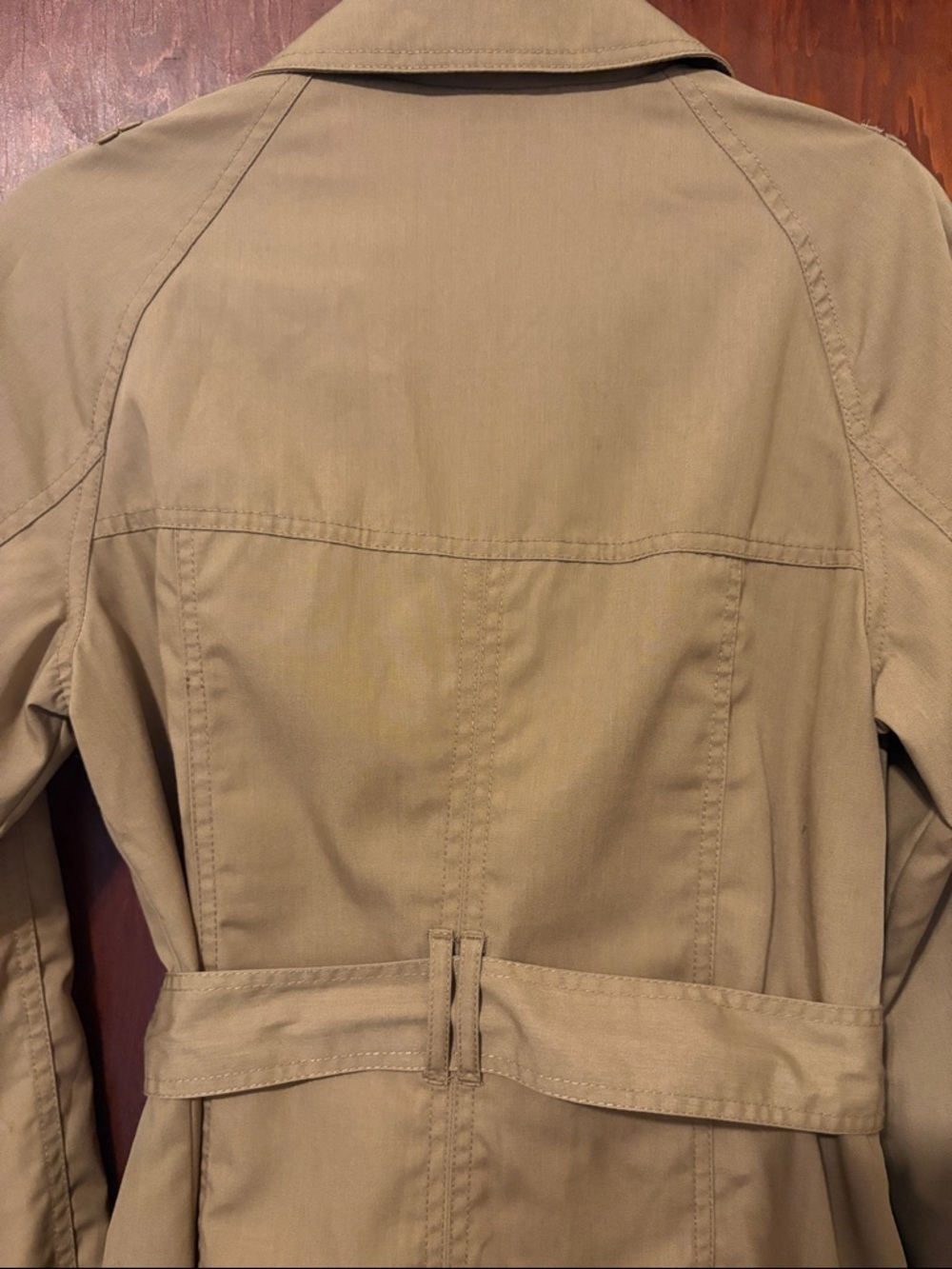 Merona Women's Khaki Double-Breasted Trench Coat with Waist Tie - Picture 10 of 10